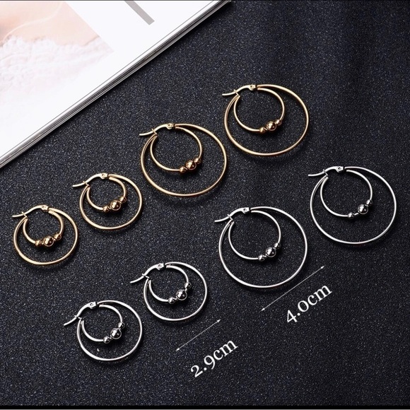 3 For $35 14K Gold Plated Beaded Double Hoop Earrings - Picture 2 of 2